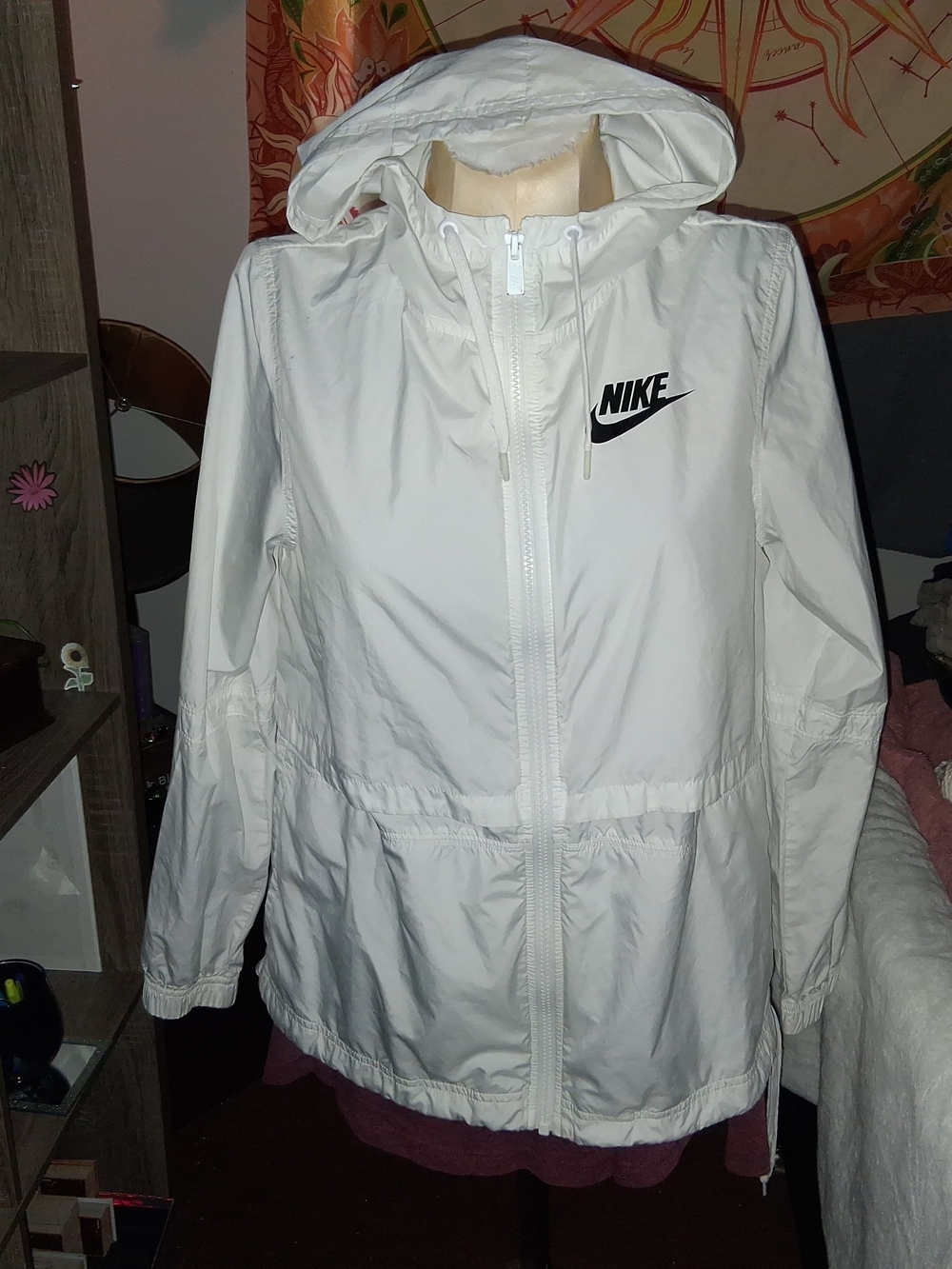 Nike White Hooded Utility Windbreaker with Black Logo